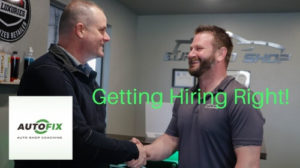 How to Hire Right: 8 Steps to Building Winning Auto Repair Team with AutoFix Auto Shop Coaching image of owner Chris Cotton shaking hands with Michael Gallini owner of EurAuto shop in Plano Tx with title across image