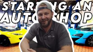 Top Tips for Opening an Auto Repair Shop That You’re Proud to Own with AutoFix Auto Shop Coaching Chris Cotton; image of EurAuto Shop owner Michael Gallini in Plano Tx with blue and yellow imported cars in background with the words Starting an Auto Shop